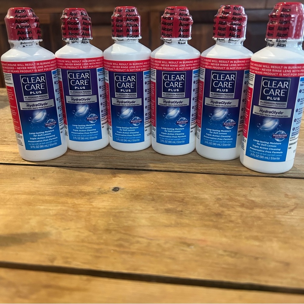 Lot of 6 3 oz. Travel Bottles Clear Care Plus HydraGlyde - Unopened